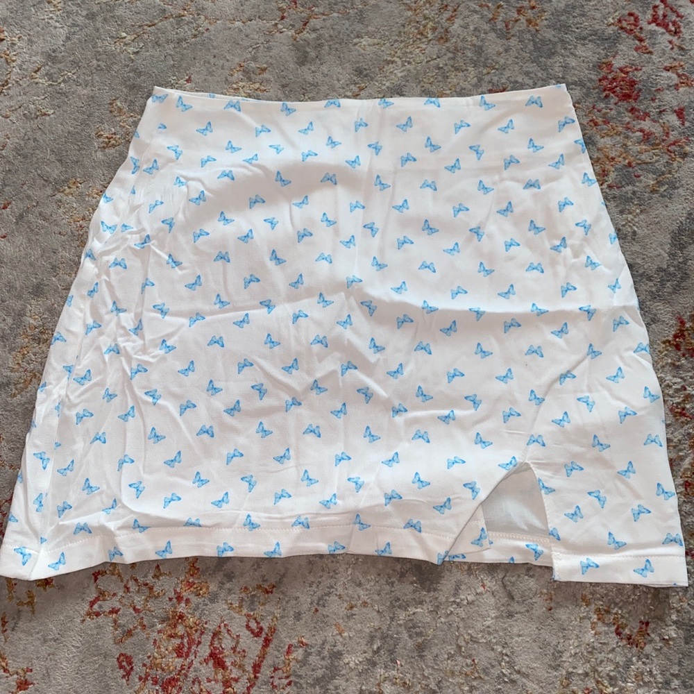 Pacsun White Mini skirt with blue butterflies